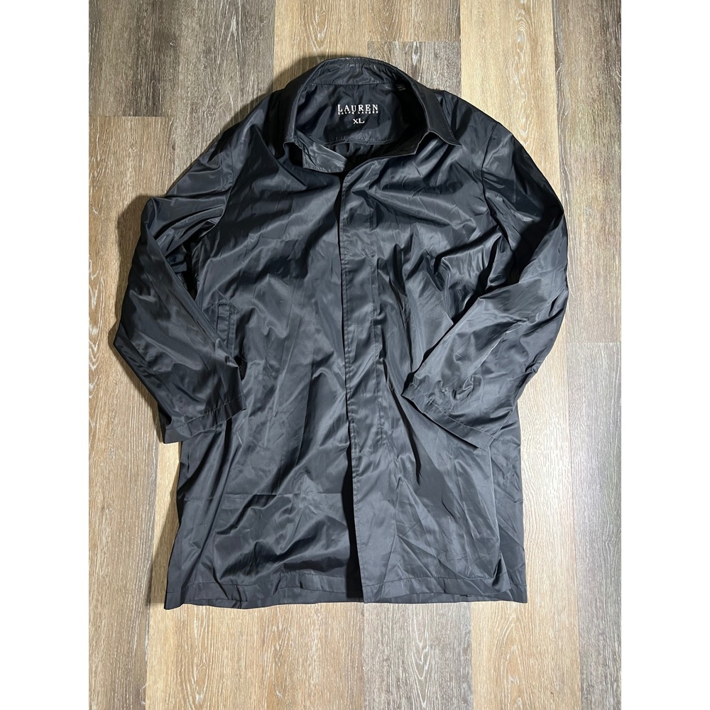Lauren Ralph Lauren Trench Coat Mens XL Black Excellent Lightweight Mac Jacket